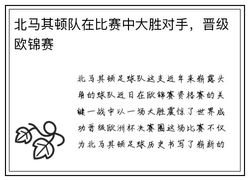 北马其顿队在比赛中大胜对手，晋级欧锦赛