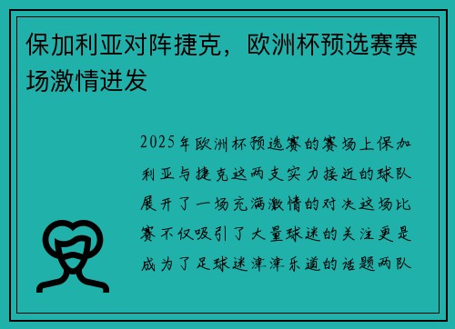 保加利亚对阵捷克，欧洲杯预选赛赛场激情迸发