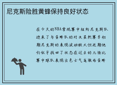 尼克斯险胜黄蜂保持良好状态