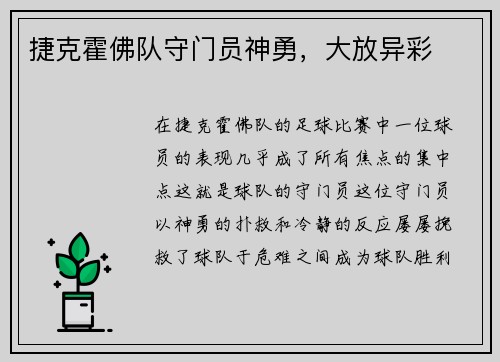 捷克霍佛队守门员神勇，大放异彩