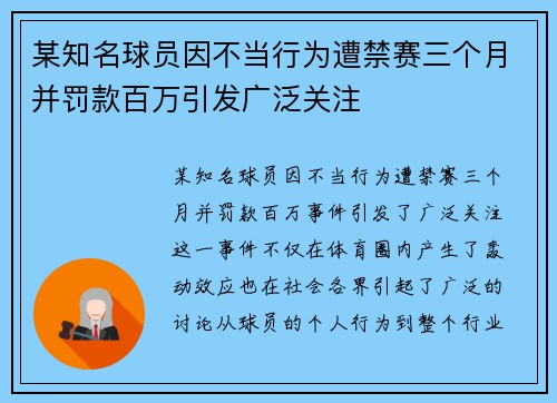 某知名球员因不当行为遭禁赛三个月并罚款百万引发广泛关注